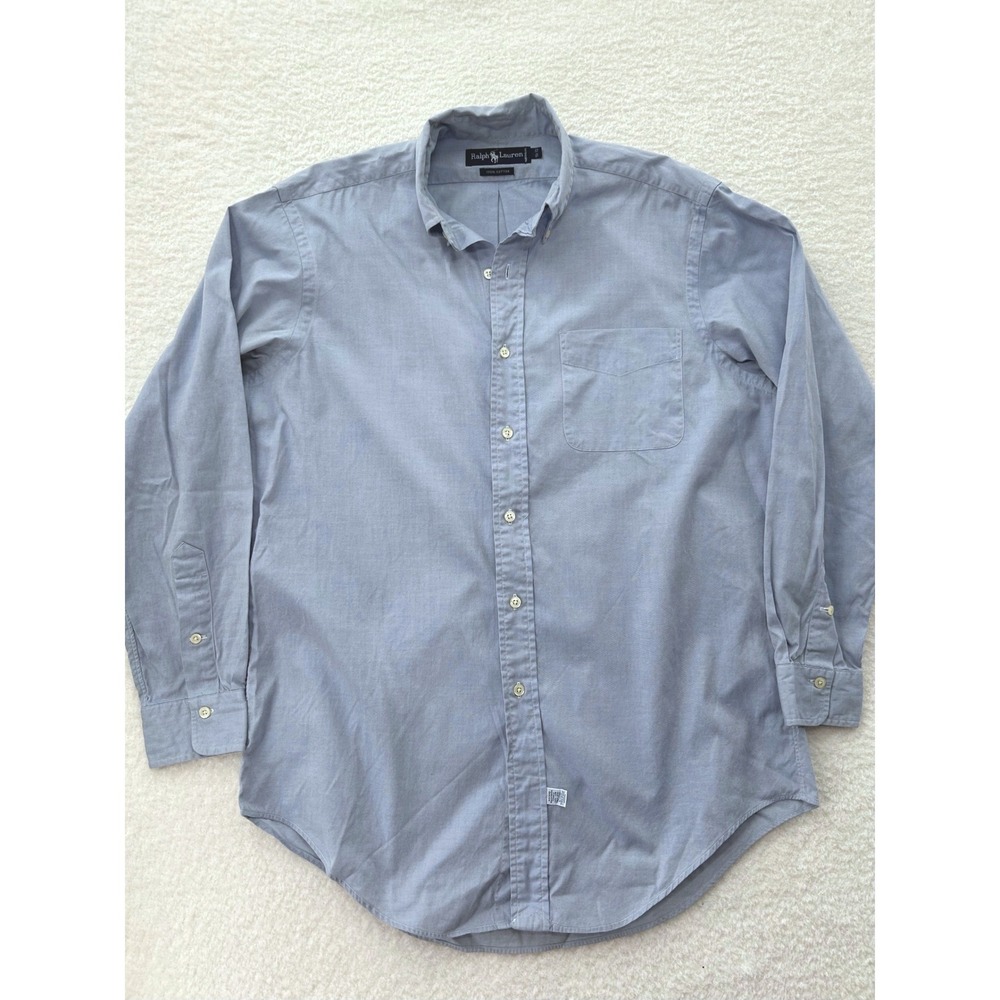 Ralph Lauren Mens Light Blue Cotton Oxford Button Down Shirt 15.5-33 Pocket
